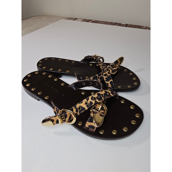 Rock & Republic Shoes - Rock & Republic Leopard Print Studded Leather Sandals Gold Buckle size 36.5